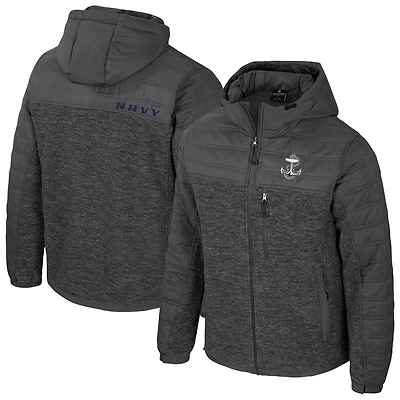 Men's Colosseum Charcoal Navy Midshipmen Nightman Full-Zip Hoodie Puffer Jacket