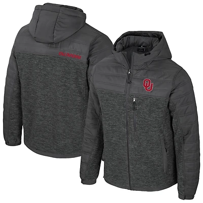 Men's Colosseum Charcoal Oklahoma Sooners Nightman Full-Zip Hoodie Puffer Jacket