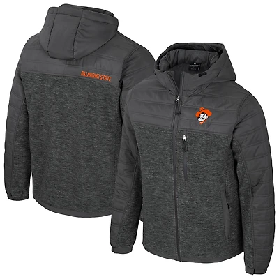 Men's Colosseum Charcoal Oklahoma State Cowboys Nightman Full-Zip Hoodie Puffer Jacket