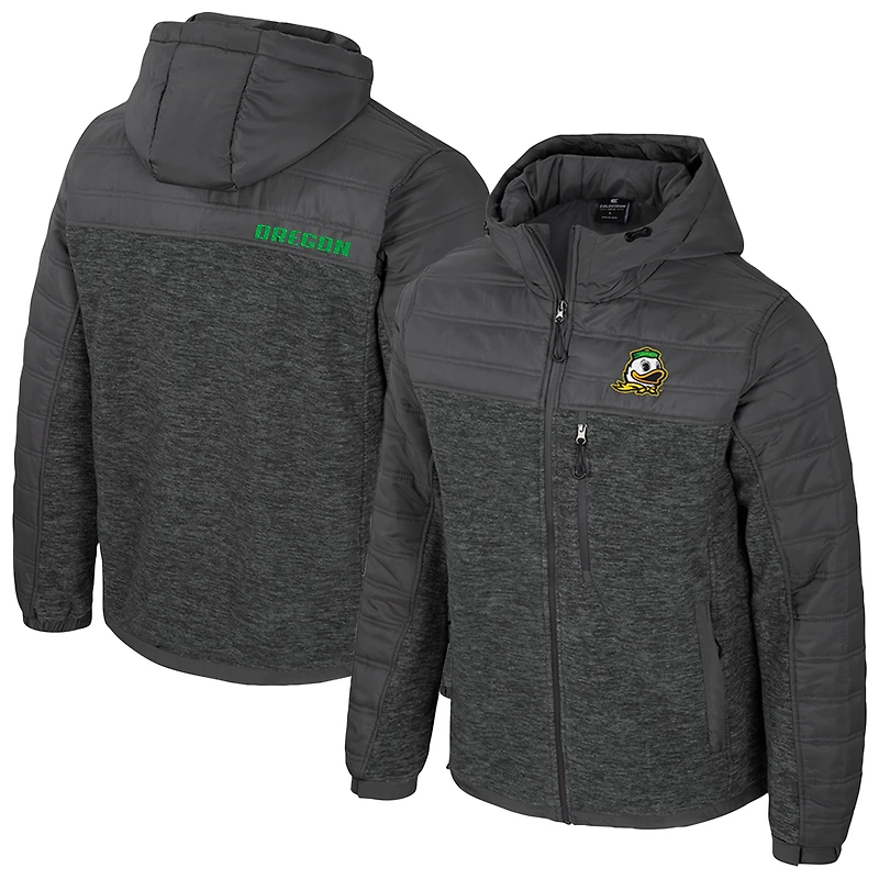 Men's Colosseum Charcoal Oregon Ducks Nightman Full-Zip Hoodie Puffer Jacket