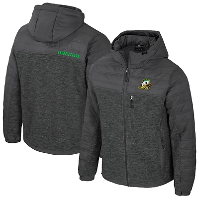 Men's Colosseum Charcoal Oregon Ducks Nightman Full-Zip Hoodie Puffer Jacket
