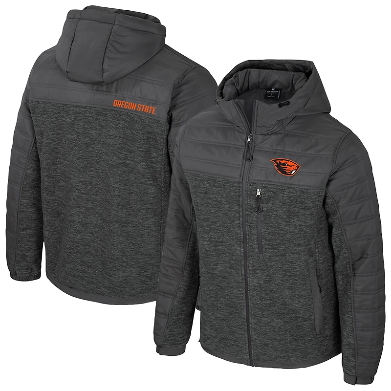 Men's Colosseum Charcoal Oregon State Beavers Nightman Full-Zip Hoodie Puffer Jacket