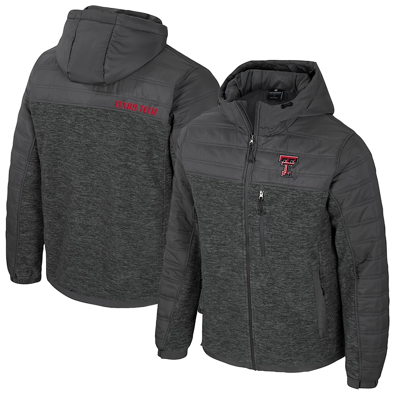 Men's Colosseum Charcoal Texas Tech Red Raiders Nightman Full-Zip Hoodie Puffer Jacket