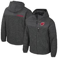 Men's Colosseum Charcoal Wisconsin Badgers Nightman Full-Zip Hoodie Puffer Jacket
