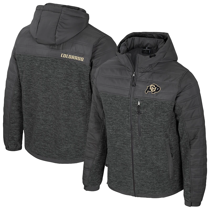 Men's Colosseum Charcoal Colorado Buffaloes Nightman Full-Zip Hoodie Puffer Jacket