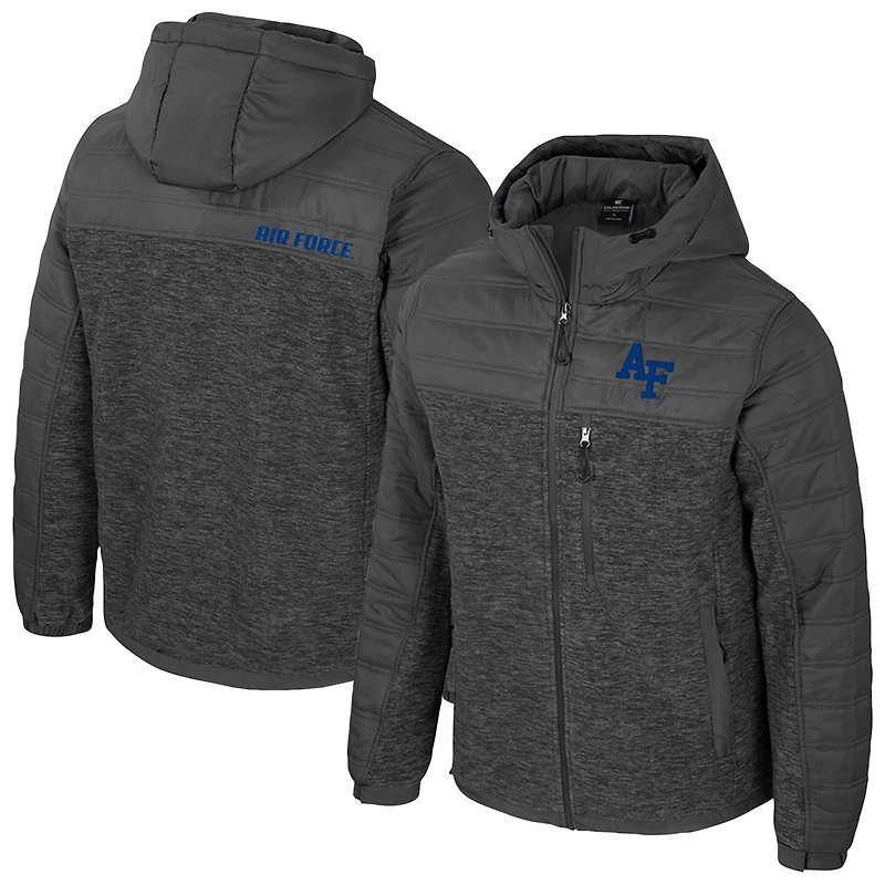 Men's Colosseum Charcoal Air Force Falcons Nightman Full-Zip Hoodie Puffer Jacket