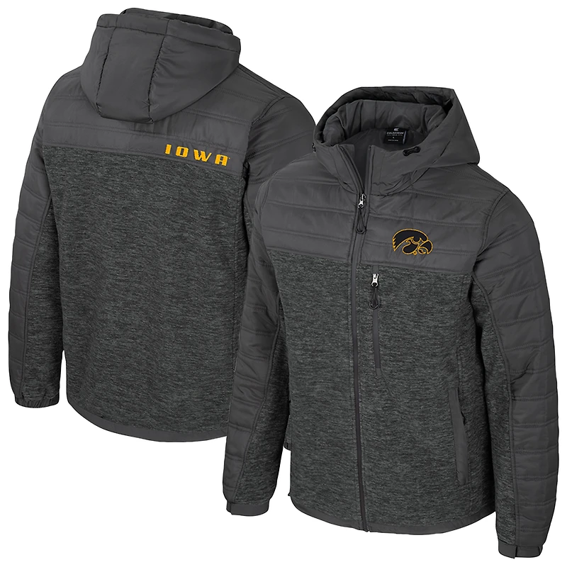 Men's Colosseum Charcoal Iowa Hawkeyes Nightman Full-Zip Hoodie Puffer Jacket