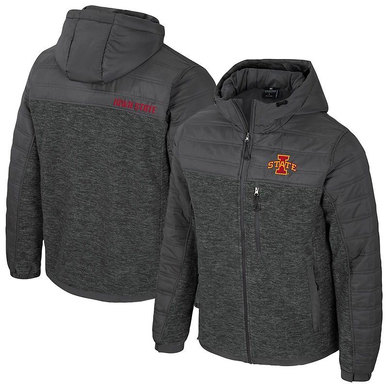 Men's Colosseum Charcoal Iowa State Cyclones Nightman Full-Zip Hoodie Puffer Jacket