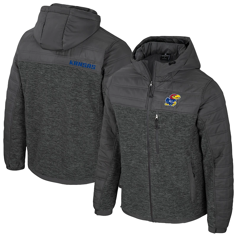 Men's Colosseum Charcoal Kansas Jayhawks Nightman Full-Zip Hoodie Puffer Jacket