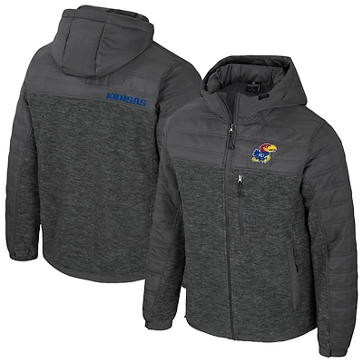 Men's Colosseum Charcoal Kansas Jayhawks Nightman Full-Zip Hoodie Puffer Jacket