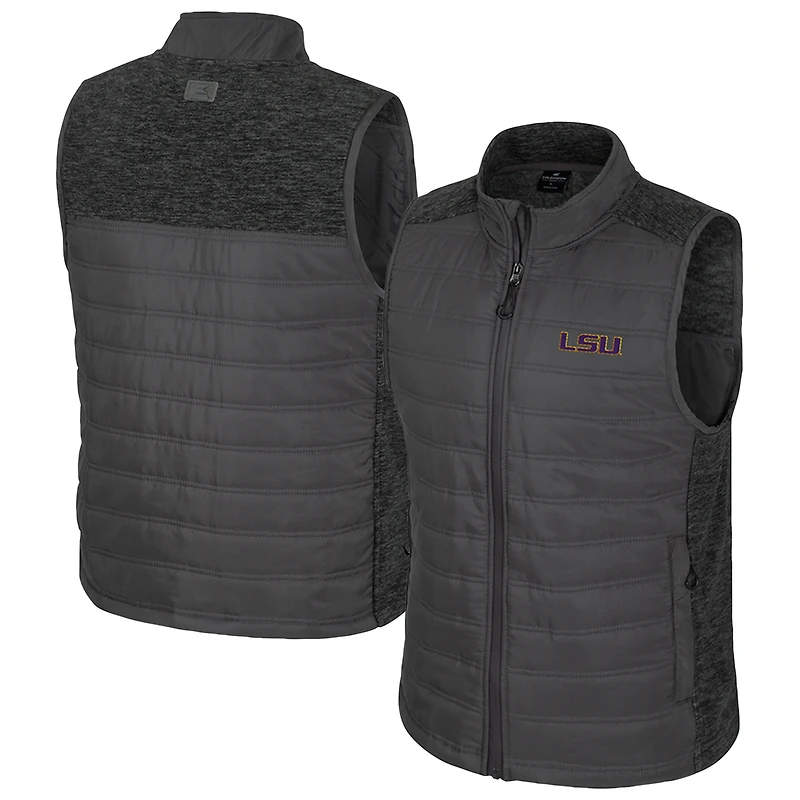 Men's Colosseum Charcoal LSU Tigers Nightman Full-Zip Puffer Vest