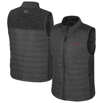 Men's Colosseum Charcoal LSU Tigers Nightman Full-Zip Puffer Vest