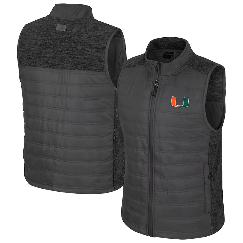 Men's Colosseum Charcoal Miami Hurricanes Nightman Full-Zip Puffer Vest