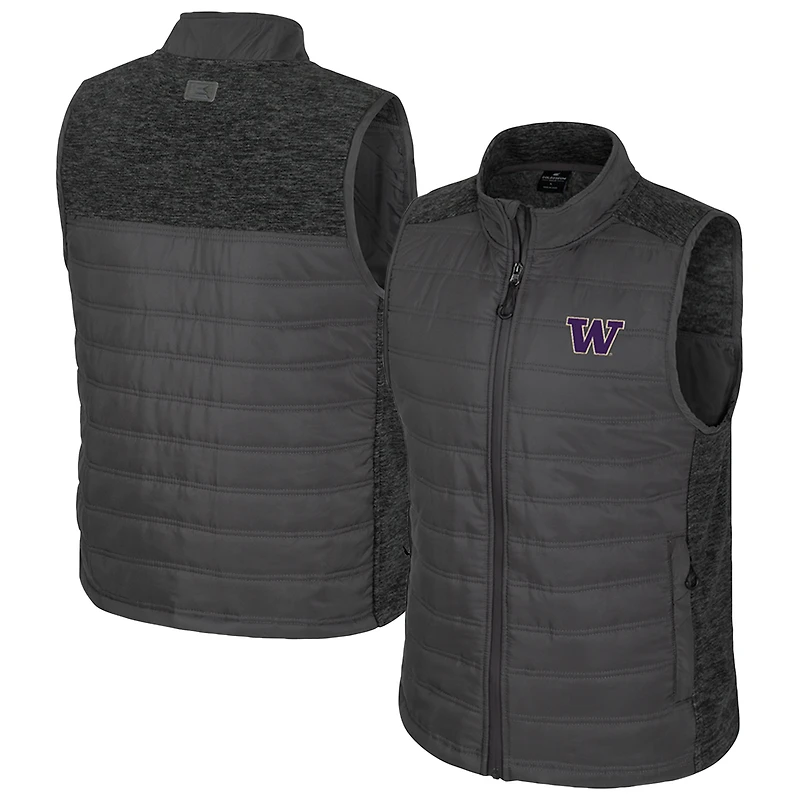 Men's Colosseum Charcoal Washington Huskies Nightman Full-Zip Puffer Vest
