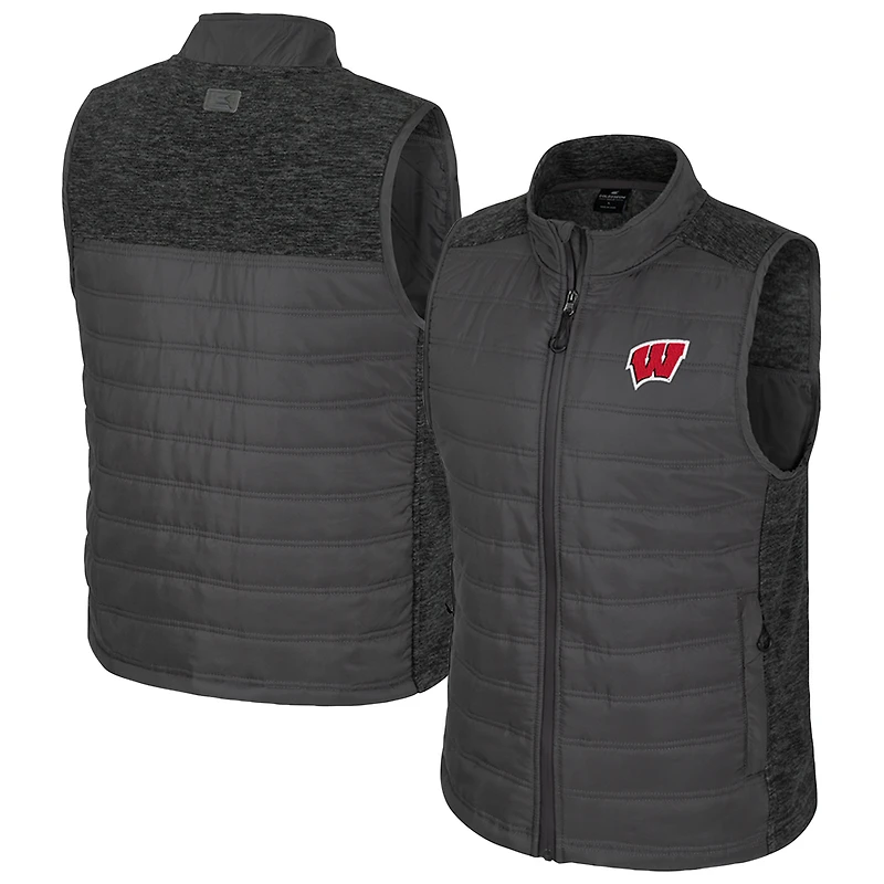 Men's Colosseum Charcoal Wisconsin Badgers Nightman Full-Zip Puffer Vest