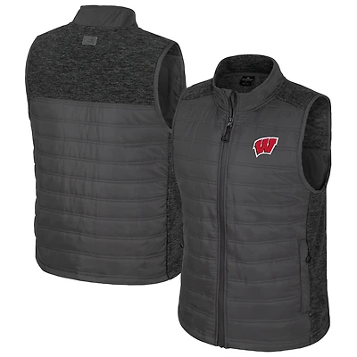 Men's Colosseum Charcoal Wisconsin Badgers Nightman Full-Zip Puffer Vest