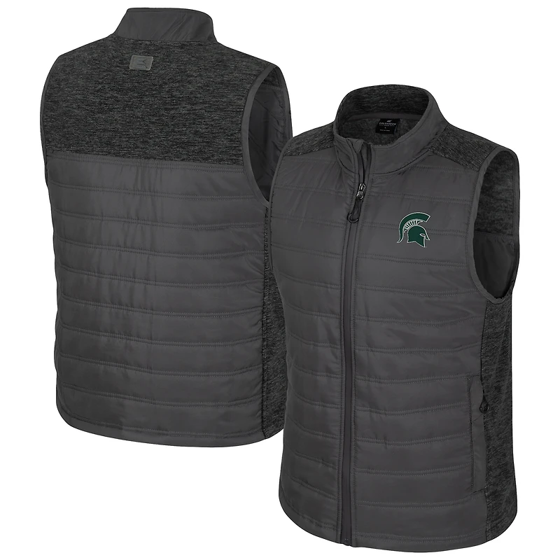Men's Colosseum Charcoal Michigan State Spartans Nightman Full-Zip Puffer Vest