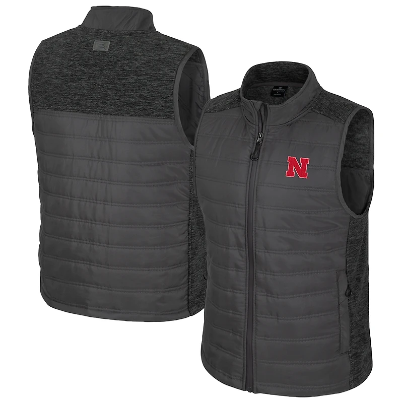 Men's Colosseum Charcoal Nebraska Huskers Nightman Full-Zip Puffer Vest