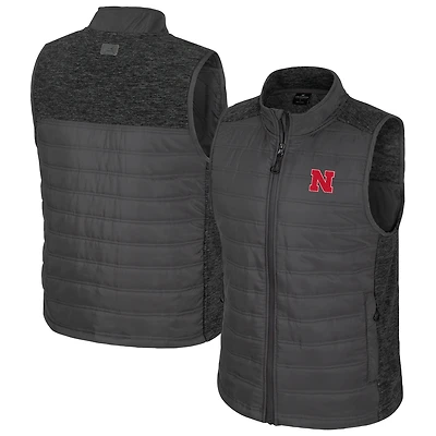 Men's Colosseum Charcoal Nebraska Huskers Nightman Full-Zip Puffer Vest