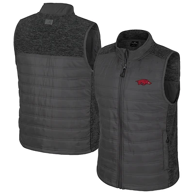 Men's Colosseum Charcoal Arkansas Razorbacks Nightman Full-Zip Puffer Vest