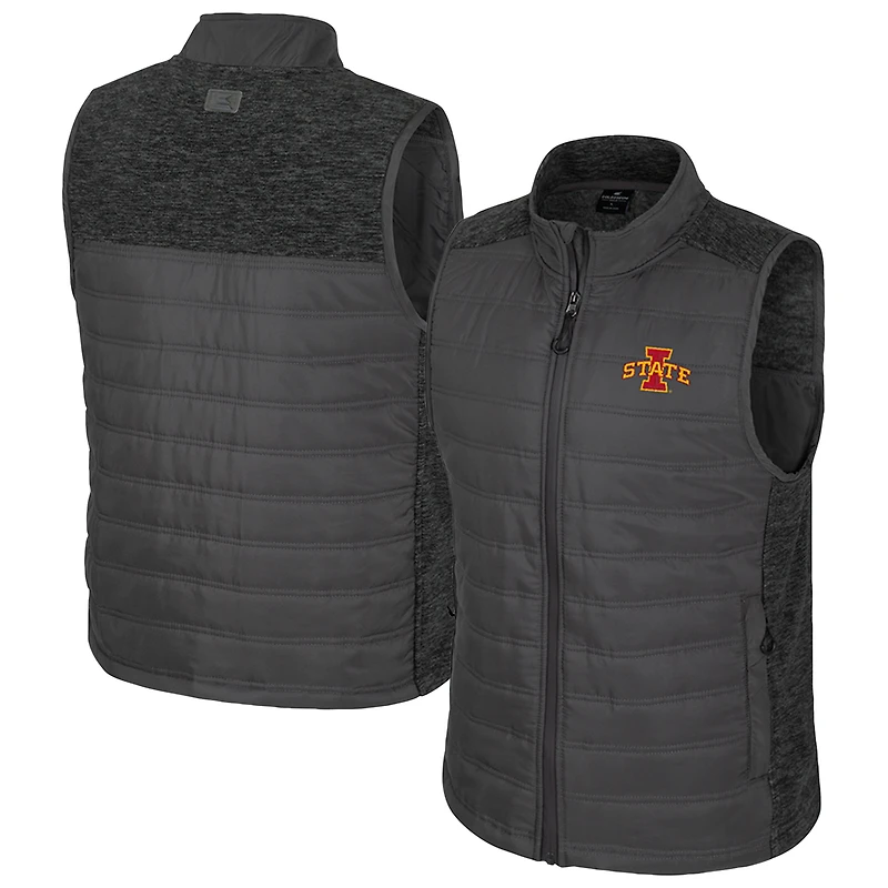 Men's Colosseum Charcoal Iowa State Cyclones Nightman Full-Zip Puffer Vest