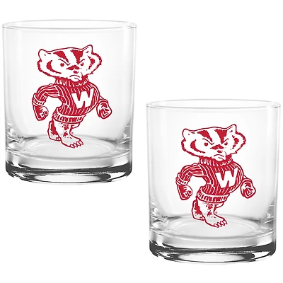 Wisconsin Badgers Two Pack 14oz. Vault Sketch Rocks Glass Set