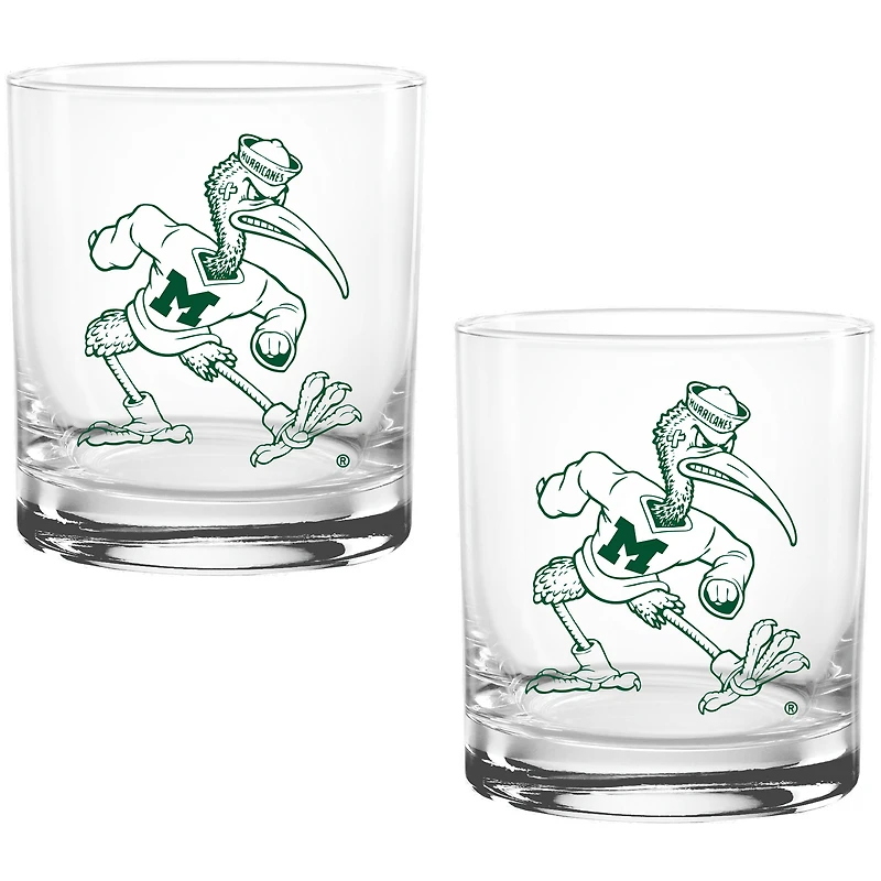 Miami Hurricanes Two Pack 14oz. Vault Sketch Rocks Glass Set