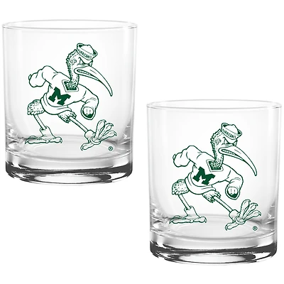 Miami Hurricanes Two Pack 14oz. Vault Sketch Rocks Glass Set