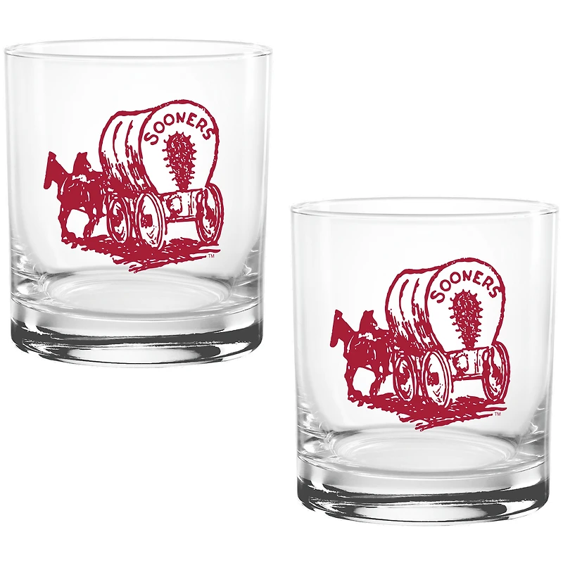 Oklahoma Sooners Vintage Sketch 14oz 2-Pack Glass Set