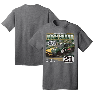 Men's Checkered Flag Sports Heather Charcoal Josh Berry Motorcraft Darlington Raceway Throwback Car T-Shirt