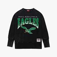 Women's Mitchell & Ness  Black Philadelphia Eagles Delineate Mineral Wash Crewneck Sweatshirt