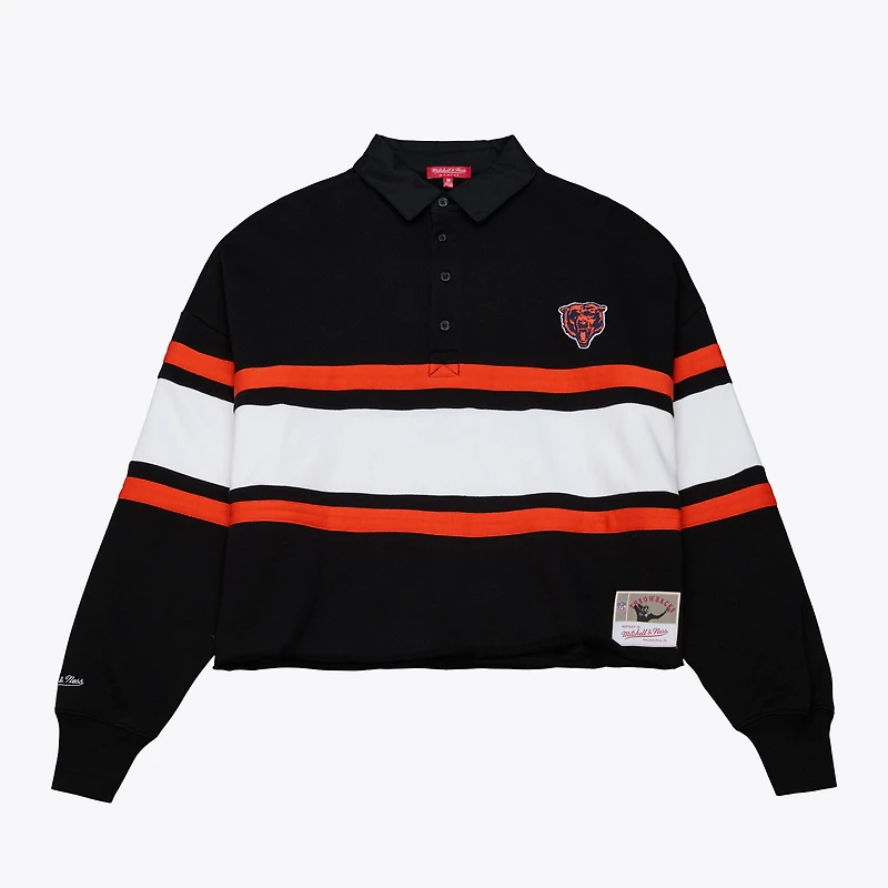 Women's Mitchell & Ness  Black Chicago Bears  Cropped Long Sleeve Rugby Polo