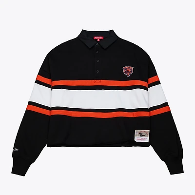 Women's Mitchell & Ness  Black Chicago Bears  Cropped Long Sleeve Rugby Polo