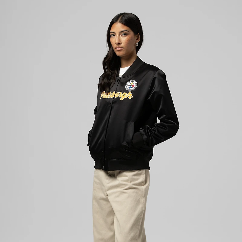 Women's Mitchell & Ness Black Pittsburgh Steelers Full-Snap Satin Jacket