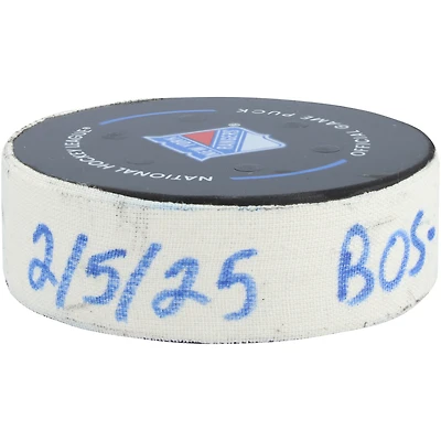 David Pastrnak Boston Bruins Game-Used Goal Puck vs. New York Rangers on February 5, 2025