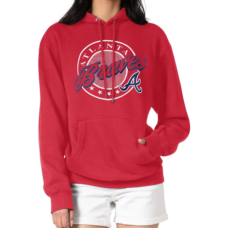 Women's G-III 4Her by Carl Banks Red Atlanta Braves Pinstripe Circle Team Fleece Pullover Hoodie