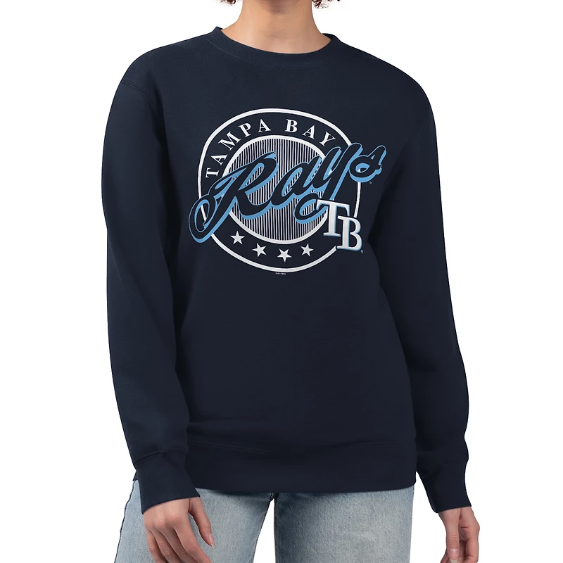 Women's G-III 4Her by Carl Banks Navy Tampa Bay Rays Pinstripe Circle Team Fleece Pullover Sweatshirt