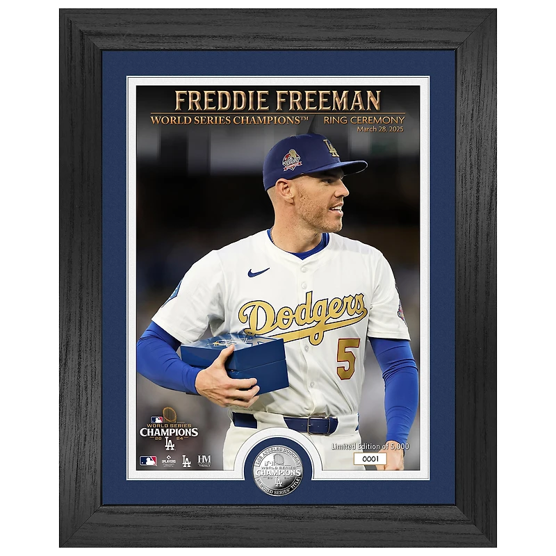 Highland Mint Freddie Freeman Los Angeles Dodgers 2024 World Series Champions Ring Ceremony 13" x 16" Silver Coin Photo Mint