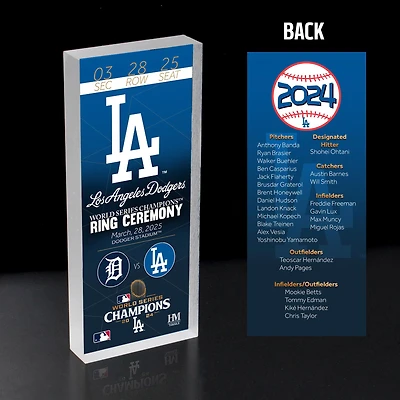 Highland Mint Los Angeles Dodgers 2024 World Series Champions Ring Ceremony 2" x 6" 3D Acrylic Ticket Block Art