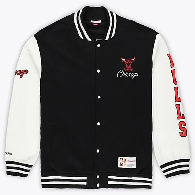 Men's Mitchell & Ness Black Chicago Bulls Big & Tall Hardwood Classics Full-Snap Varsity Jacket
