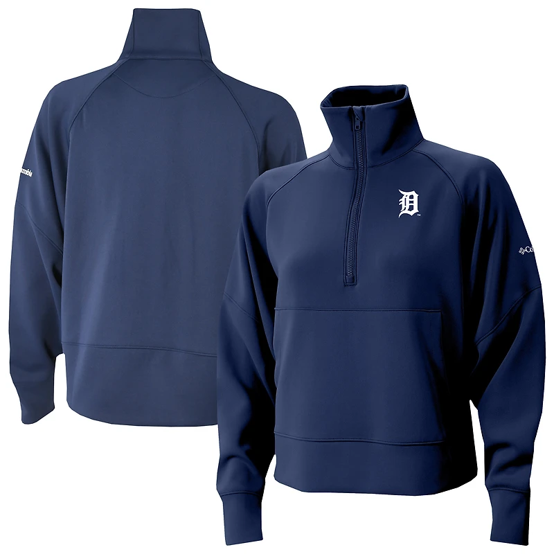 Women's Columbia Navy Detroit Tigers Wickhams Hills Raglan Omni-Wick Quarter-Zip Pullover