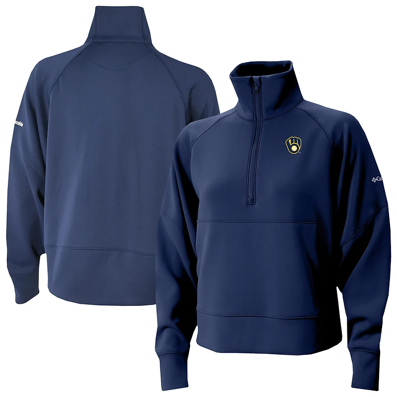 Women's Columbia Navy Milwaukee Brewers Wickhams Hills Raglan Omni-Wick Quarter-Zip Pullover