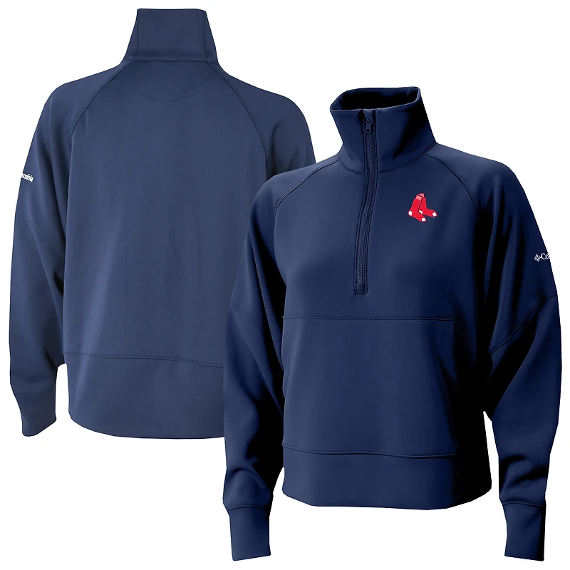 Women's Columbia Navy Boston Red Sox Wickhams Hills Raglan Omni-Wick Quarter-Zip Pullover