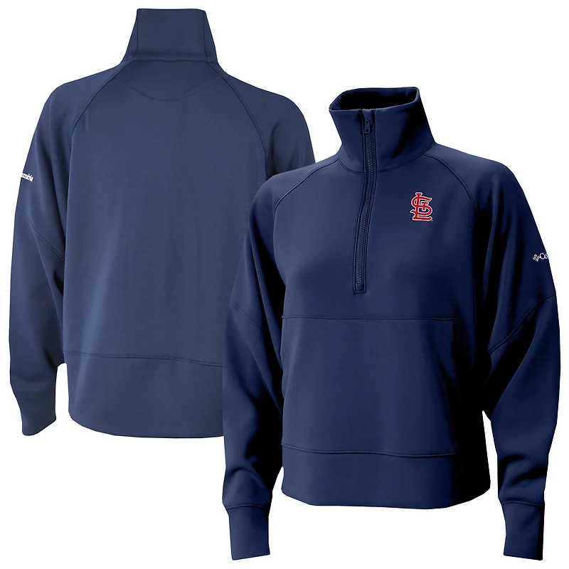 Women's Columbia Navy St. Louis Cardinals Wickhams Hills Raglan Omni-Wick Quarter-Zip Pullover