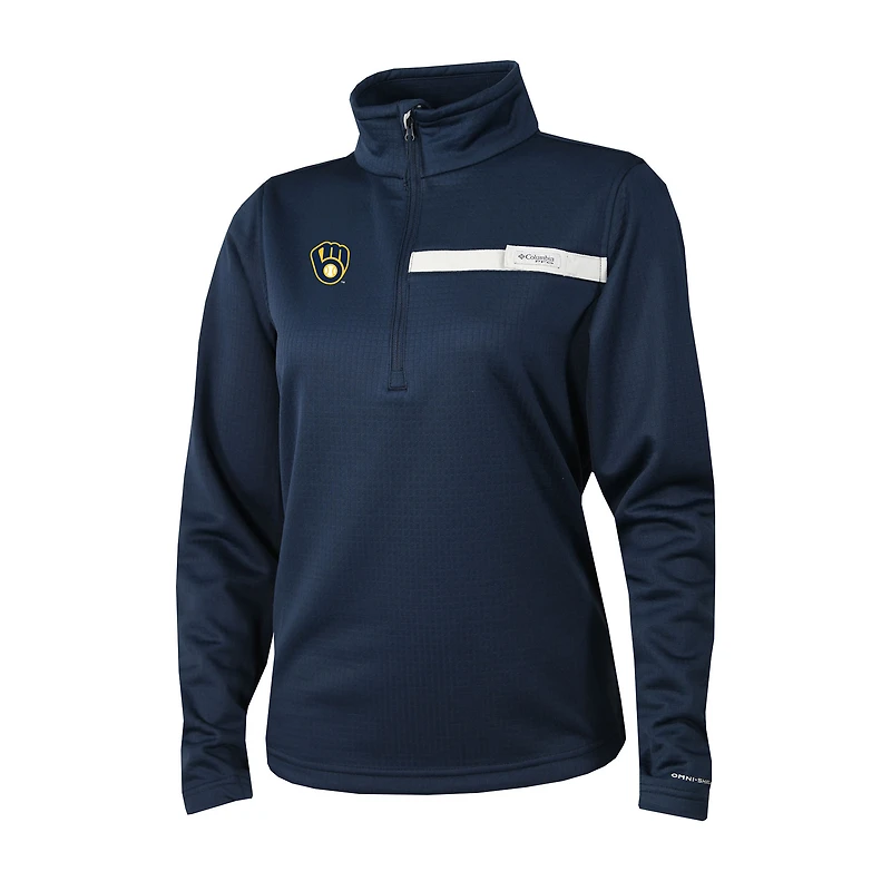 Women's Columbia Navy Milwaukee Brewers Skiff Guide Fleece Half-Zip Pullover Jacket