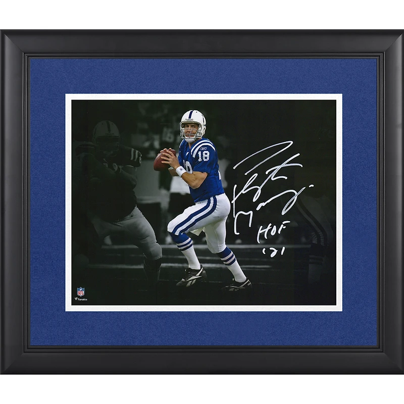 Peyton Manning Indianapolis Colts Autographed Framed 11" x 14" Action Photograph with "HOF 21" Inscription