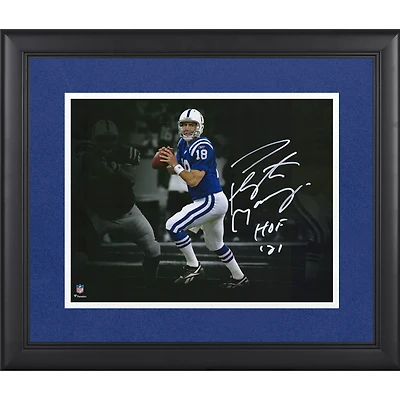 Peyton Manning Indianapolis Colts Autographed Framed 11" x 14" Action Photograph with "HOF 21" Inscription