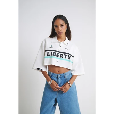 Women's  White New York Liberty Canvas Cropped Button-Up Shirt