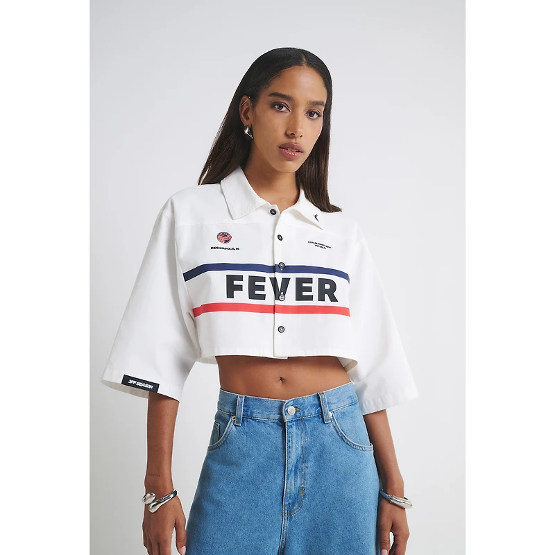 Women's  White Indiana Fever Canvas Cropped Button-Up Shirt