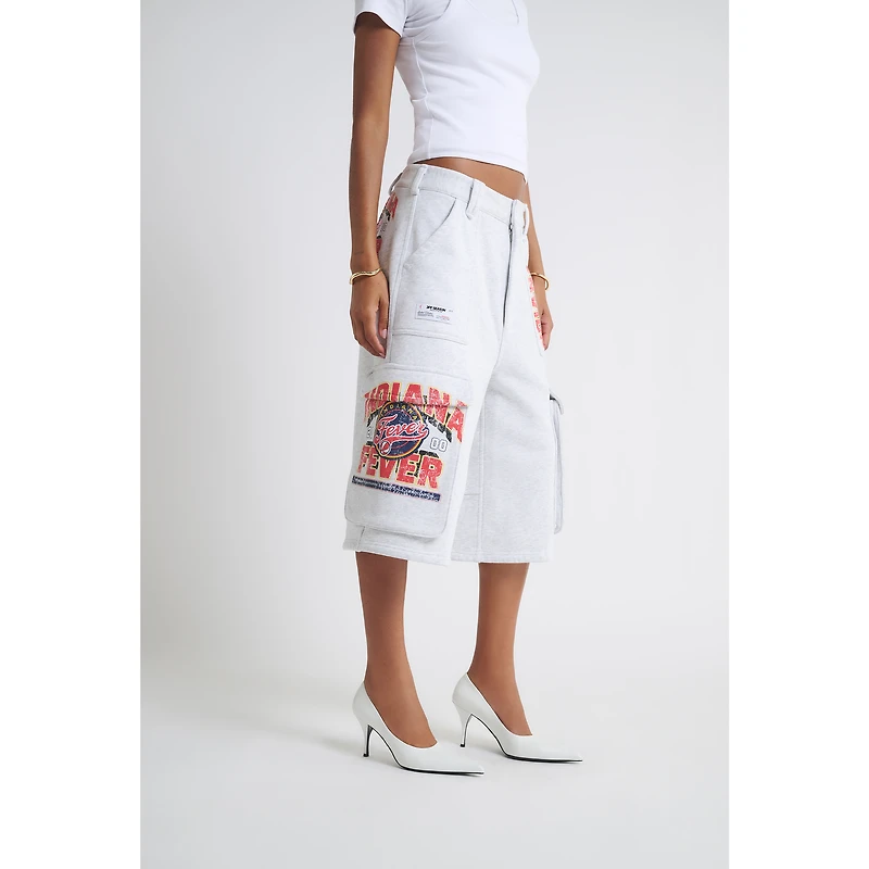 Women's  Heather Gray Indiana Fever Fleece Cargo Shorts